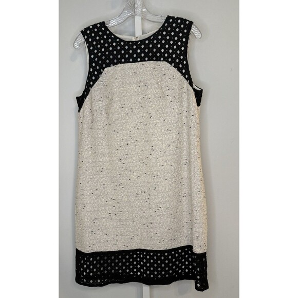 Ann Taylor Dress Women’s 8 Black Ivory Tweed Shift Sleeveless Sheath Lace Trim - Picture 1 of 9
